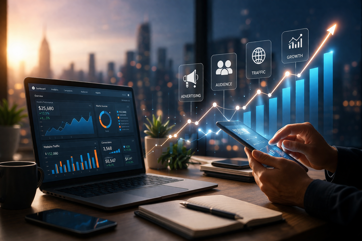 Online visibility traffic and conversion growth chart